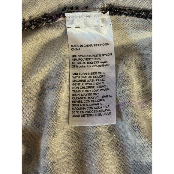 Chico's Metallic Paisley Knit Sweater Top Women's Size 1 Medium Cream Purple - Picture 7 of 11